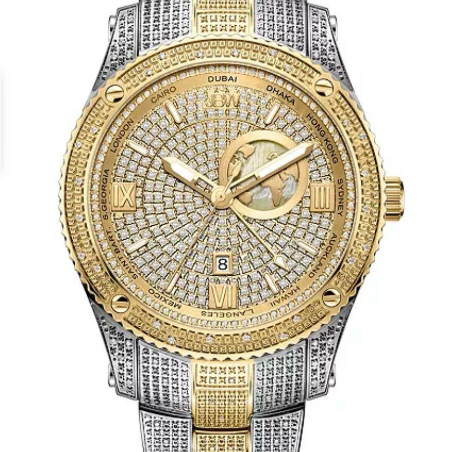 Mens Jbw Gold And Silver DiamondEncrusted Watch With Date Display